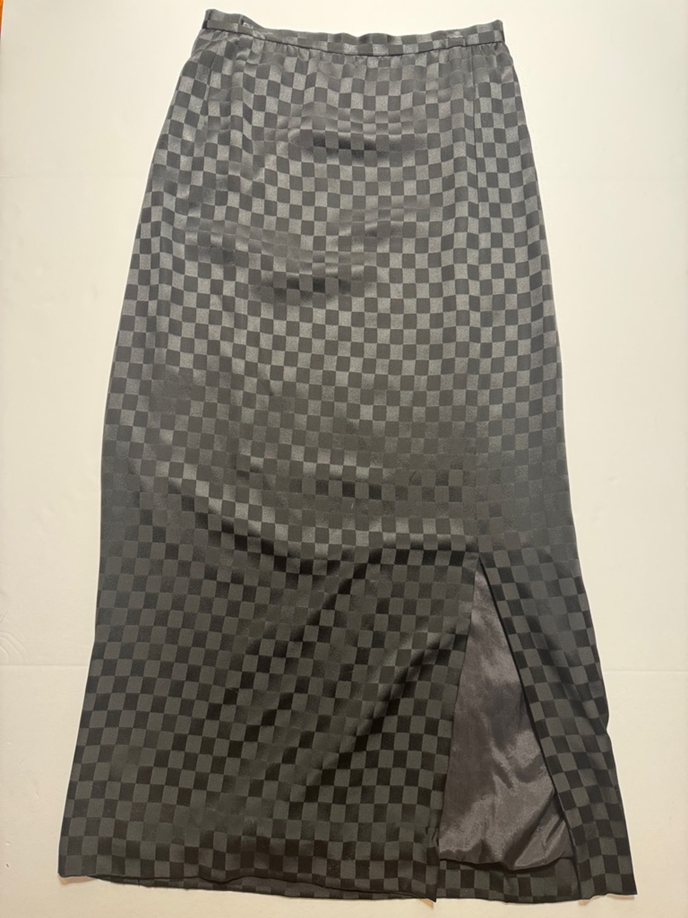 SYBIL CONNOLLY Vintage Silk Checkerboard Maxi Skirt Front Slit Fully Lined 12?